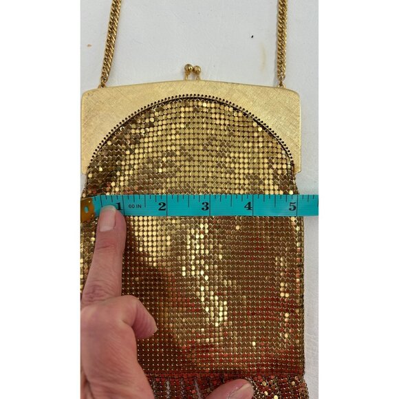 Vintage Whiting & Davis Gold Mesh Evening Purse Hinged Frame Clutch With Fringe - Picture 11 of 11